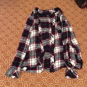 Red,black, gold,white striped long sleeved flannel